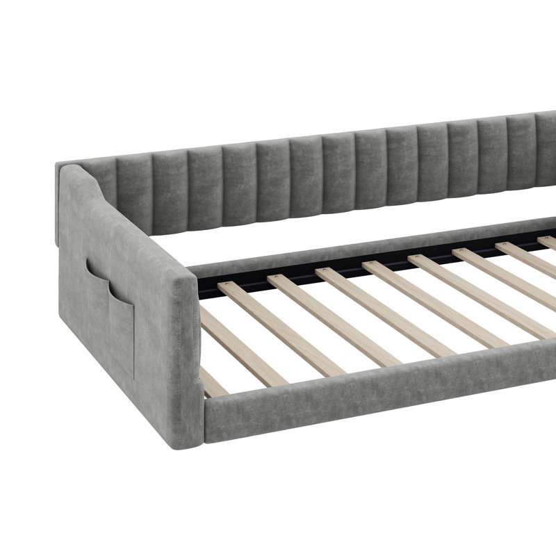 Lit de jour somptueux avec poches de rangement latérales pratiques, gris, Très grand simple