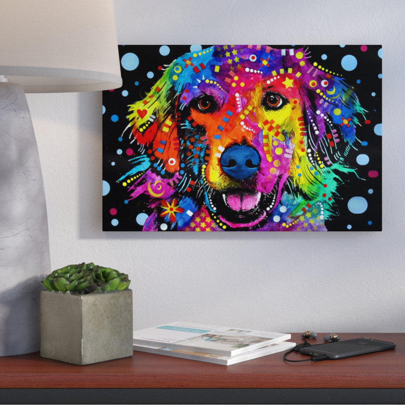 "Golden Retriever" par Dean Russo, reproduction d’art sur toile tendue, H 8 po x l 12 po x P 0,75 po, Toile tendue