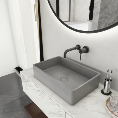 Lavabo de salle de bain vasque en béton 20 pouces rectangulaire gris moderne