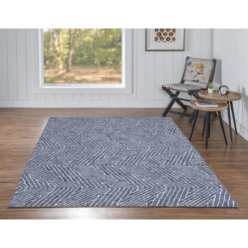 Delacroy Machine Washable Gray and Ivory Area Rug, Rectangle 5' x 7'