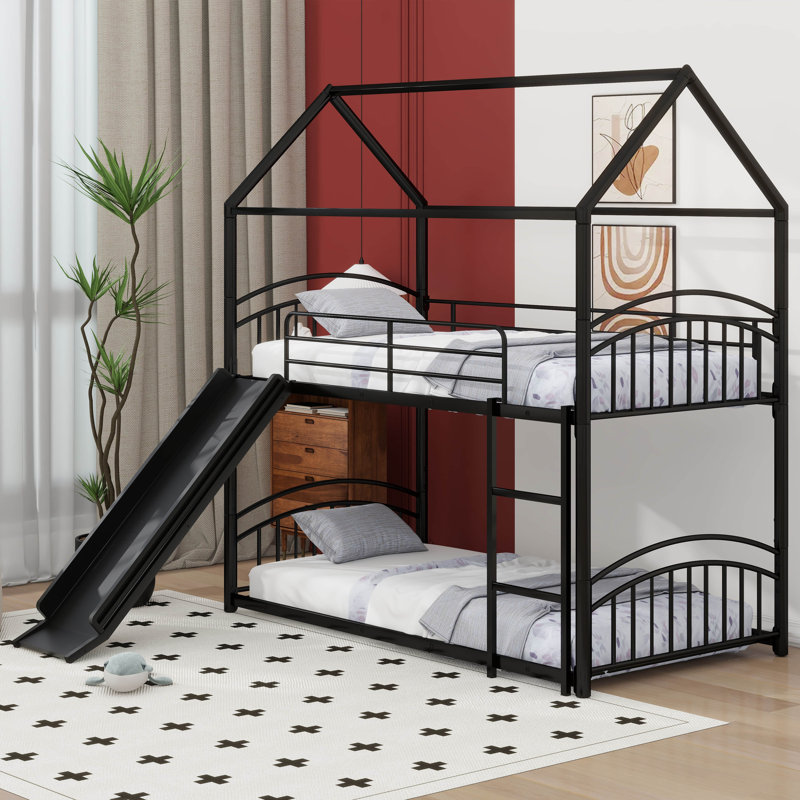  Lit superposé simple avec glissière Amaliah, Noir