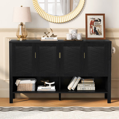 55" Wide 4 - Door Credenza Office Storage Cabinet With Open Storage