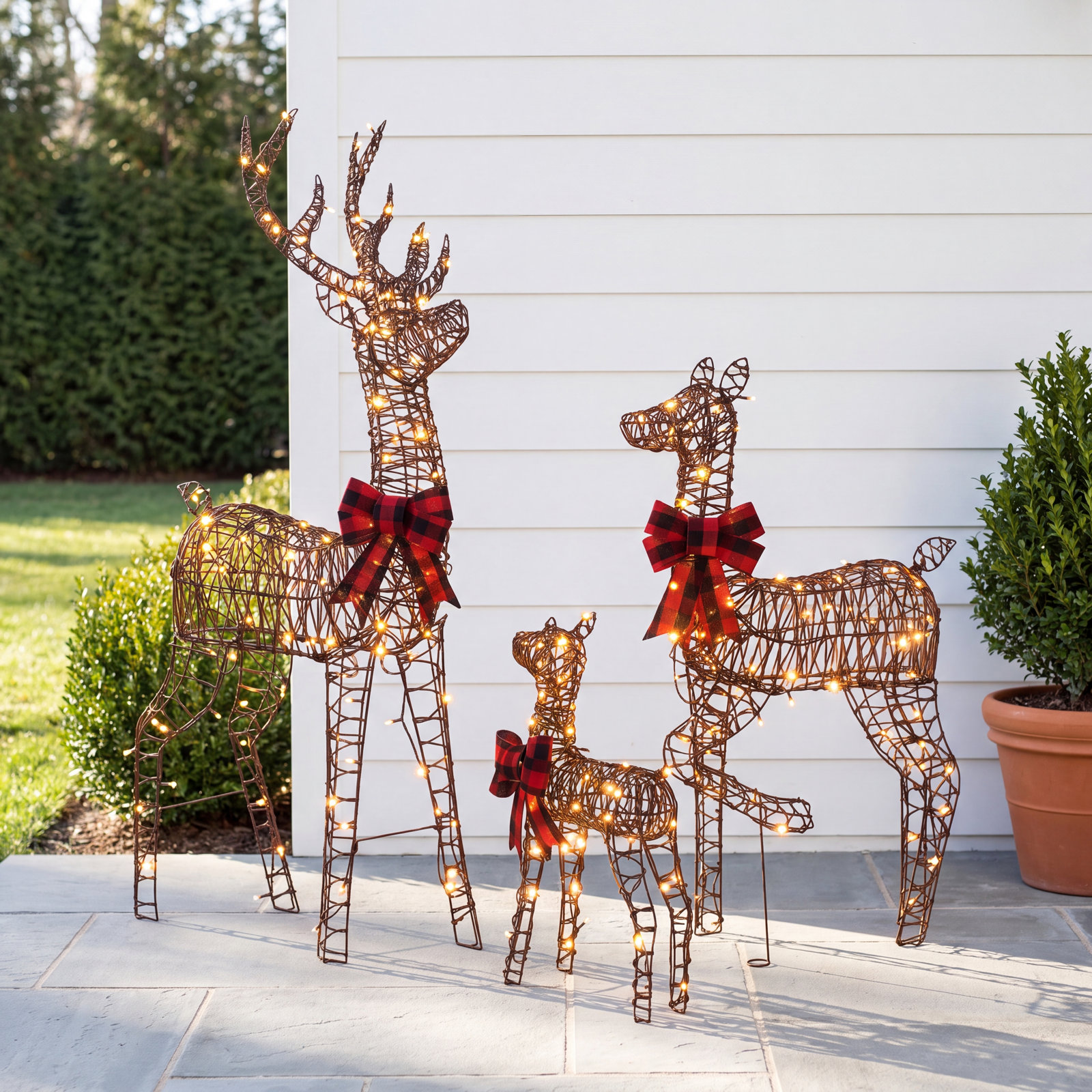 3-Piece 5' Lighted Rattan Reindeer Family, 48" H x 24.5" W x 8" D