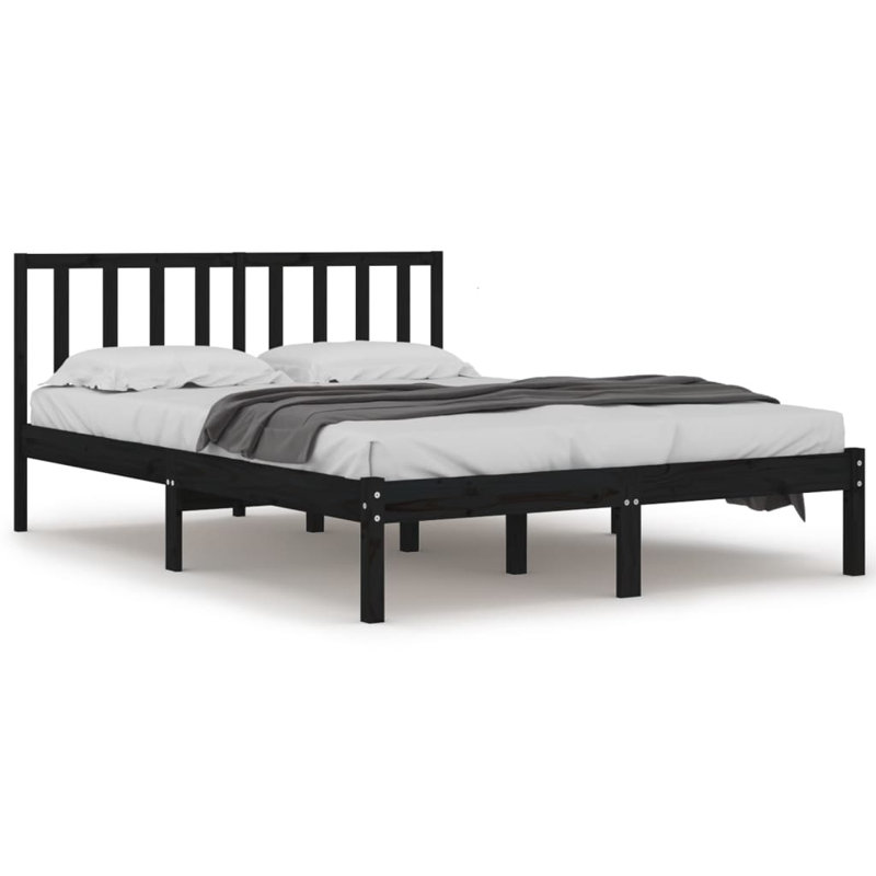 Bed Frame Solid Wood, Black, Kingsize (5')