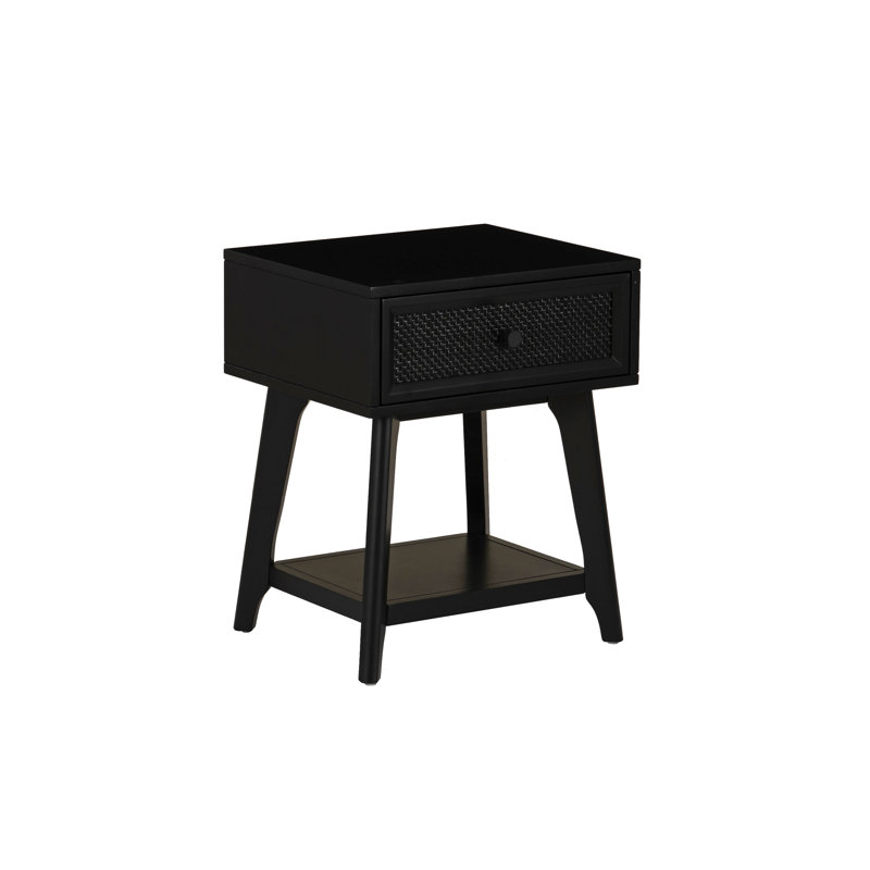 Table de chevet avec tiroir et tablette Cane, Noir