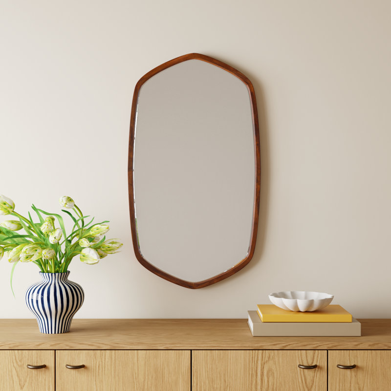 Glover Wood Hexagon Mirror, Walnut Brown, 36" x 20", Horizontal and Vertical