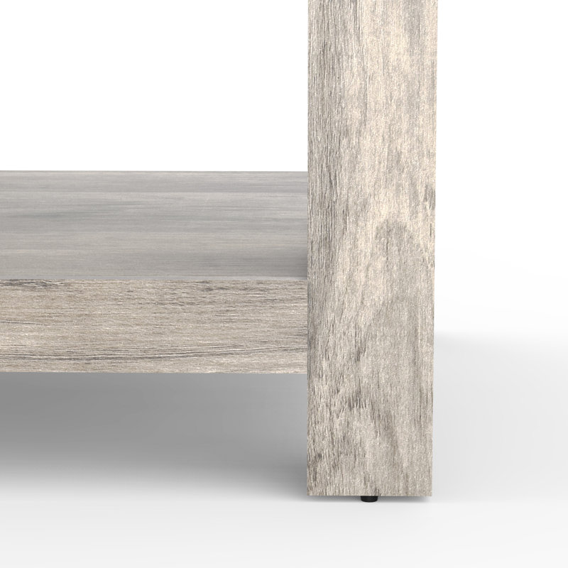 Damika Rectangular Coffee Table with 2-Tier Storage and Rustic Oak, Wash Grey
