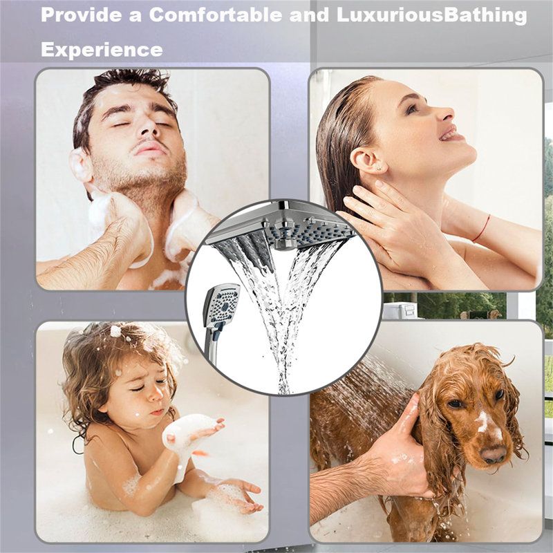 Handheld Shower Head With 60-Inch Hose, Rainfall Shower Combo, Adjustable Dual Showerhead Set With 3-Way Diverter (Shower Arm Not Included)