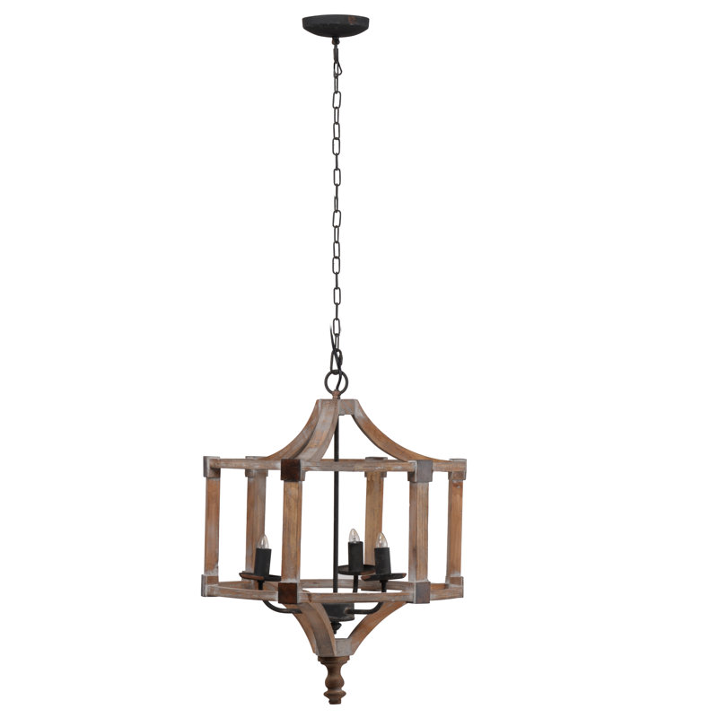 Mcclure 3 - Light Wood Lantern Geometric Chandelier