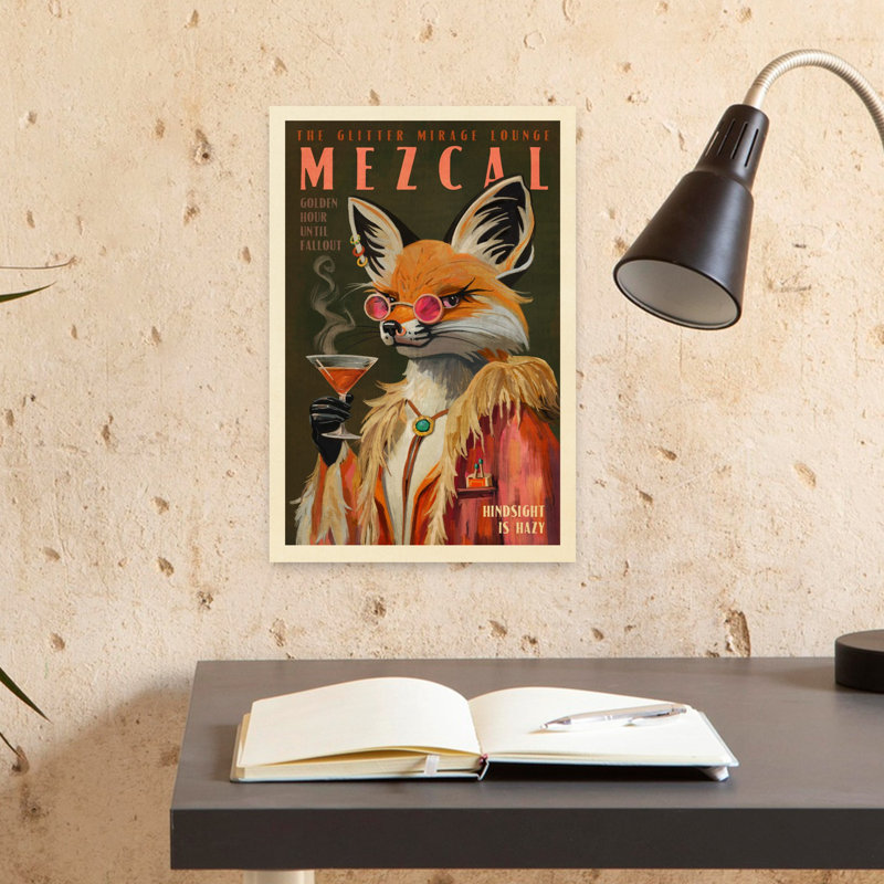 Imprimé renard mezcal. Art rétro rétro affiche un cocktail rétro, art mural rétro, H 18 po x l 12 po
