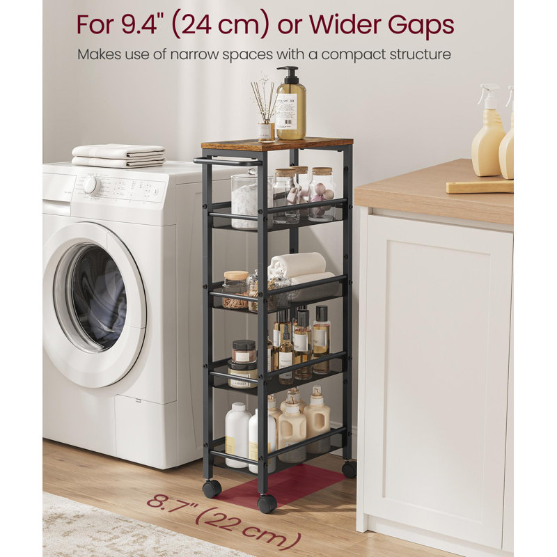 Rolling Storage Cart, 39.2" H x 17.9" W x 8.7" D, Rustic Brown/Classic Black