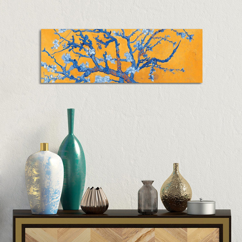 Almond Blossom On Orange by Vincent Van Gogh - Wrapped Canvas Panoramic Painting, 30.48 cm H x 91.44 cm W x 1.91 cm D