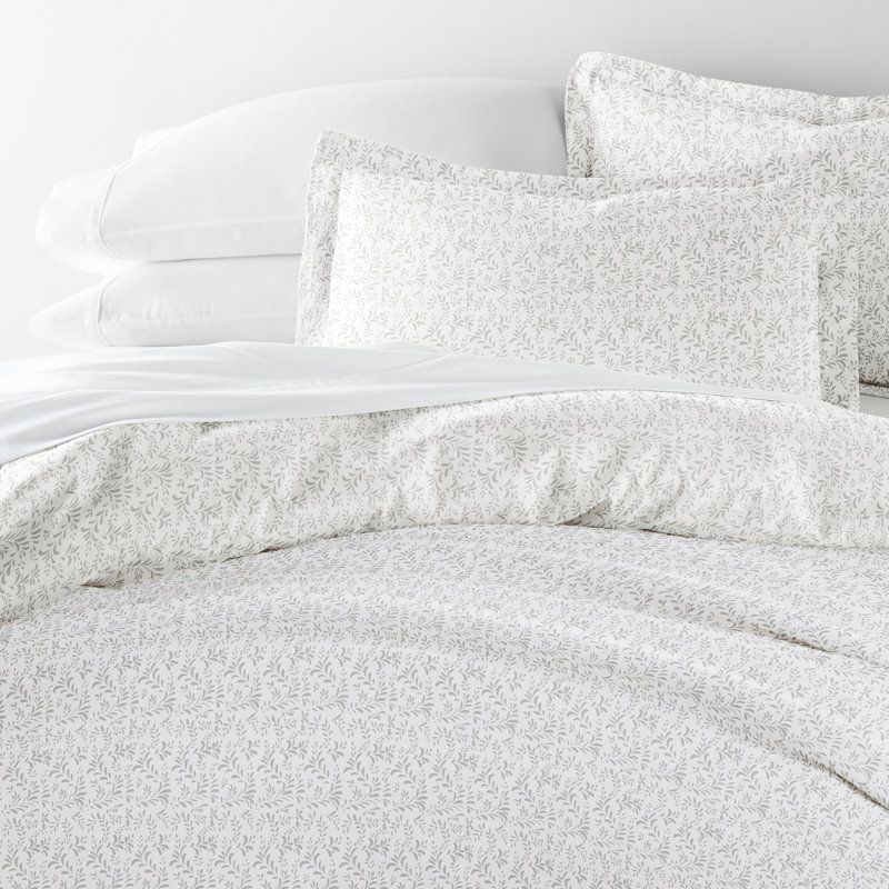 Becky Cameron™ Floral Duvet Cover, Queen Duvet Cover + 2 Shams, Light Gray