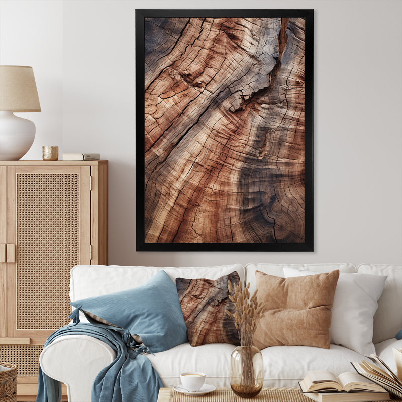 «Abstract Brown Graceful Woodland Bark», reproduction d'art murale abstraite, Cadre simple noir, H 32 po x l 16 po x P 1 po