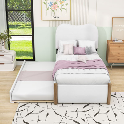 Upholstered Platform Bed with Twin Trundle and Headboard