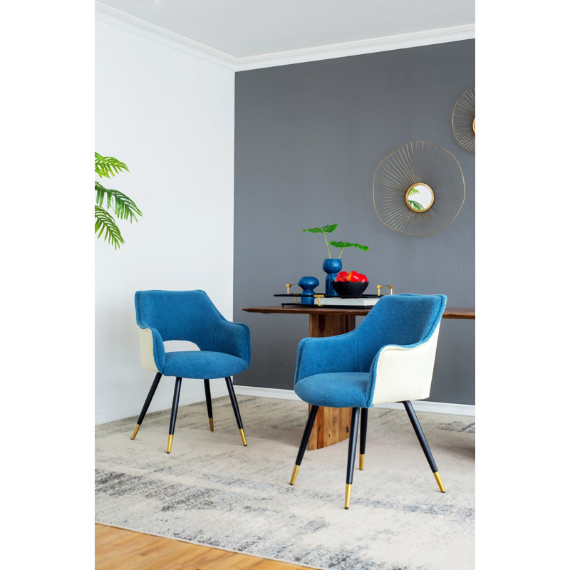Ensemble de 2 chaises d'appoint en tissu bleu, chaise de meuble-lavabo de chambre à coucher de salon