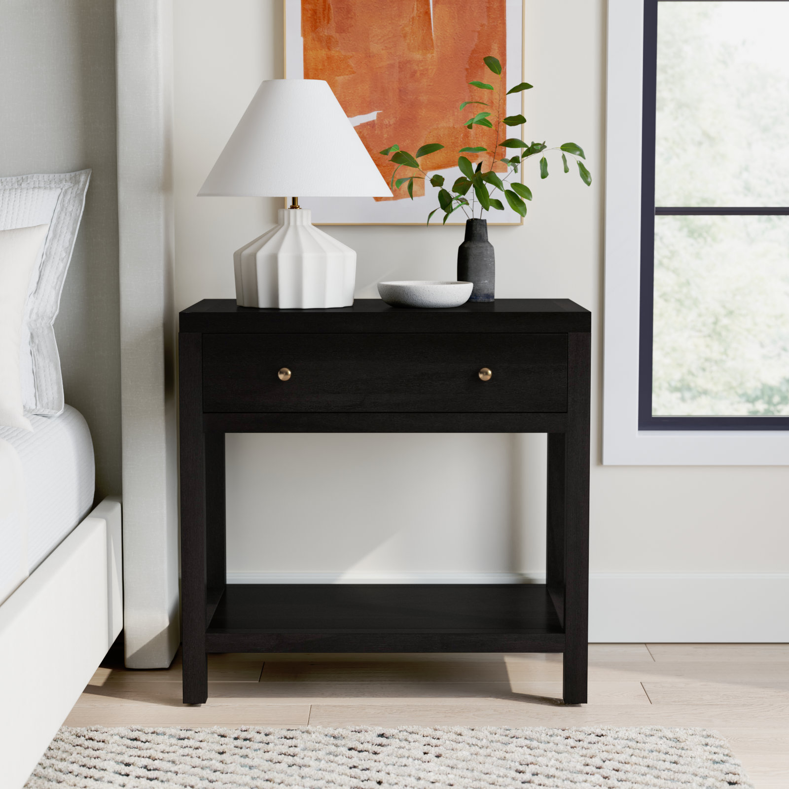 Celine 30" 1-Drawer Acacia Nightstand, Antique Coffee