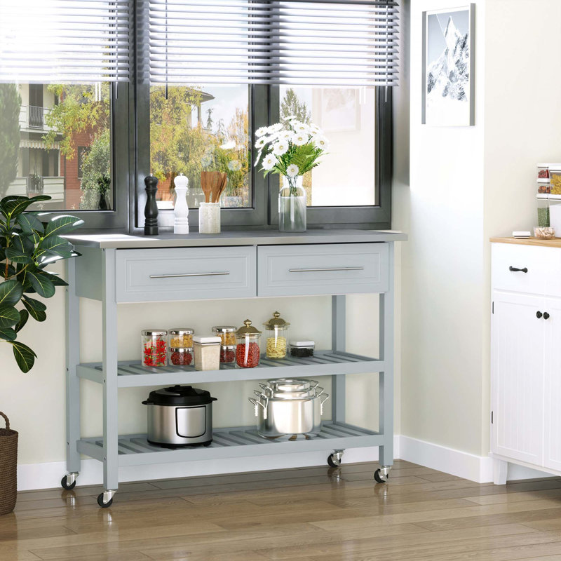 Kitchen Island with Top,Traditional Kitchen Island with Storage,2-Tier Open Shelves,Drawers,