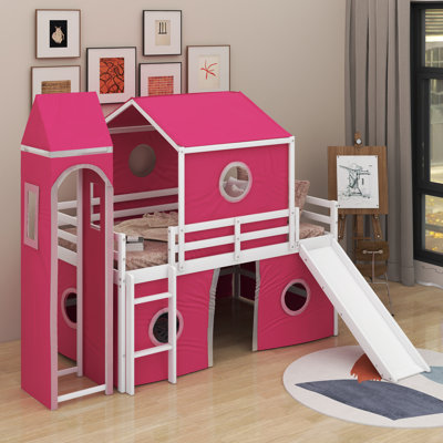 Full Size Loft Bed With Slide Tent And Tower