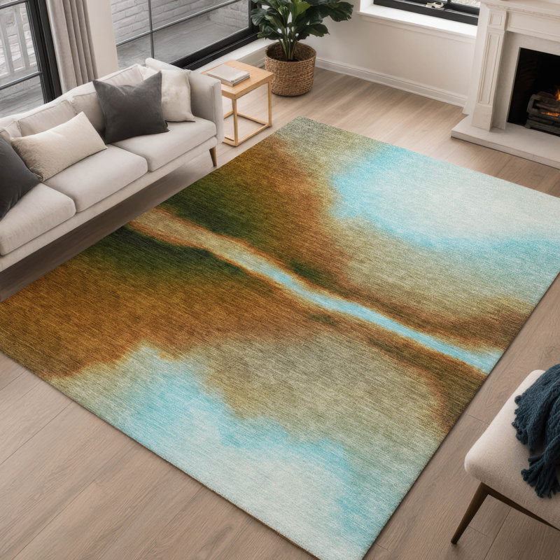 Tapis abstrait lavable à la machine intérieur / extérieur ACN2419, Rectangle 10 pi x 14 pi