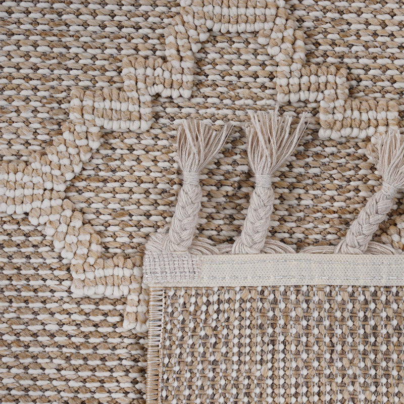 Tapis tissé crème et treillis 2x8 x 8 po, teint, treillis crème de couleur vive sans perte de poils, pour l'éclairage du salon