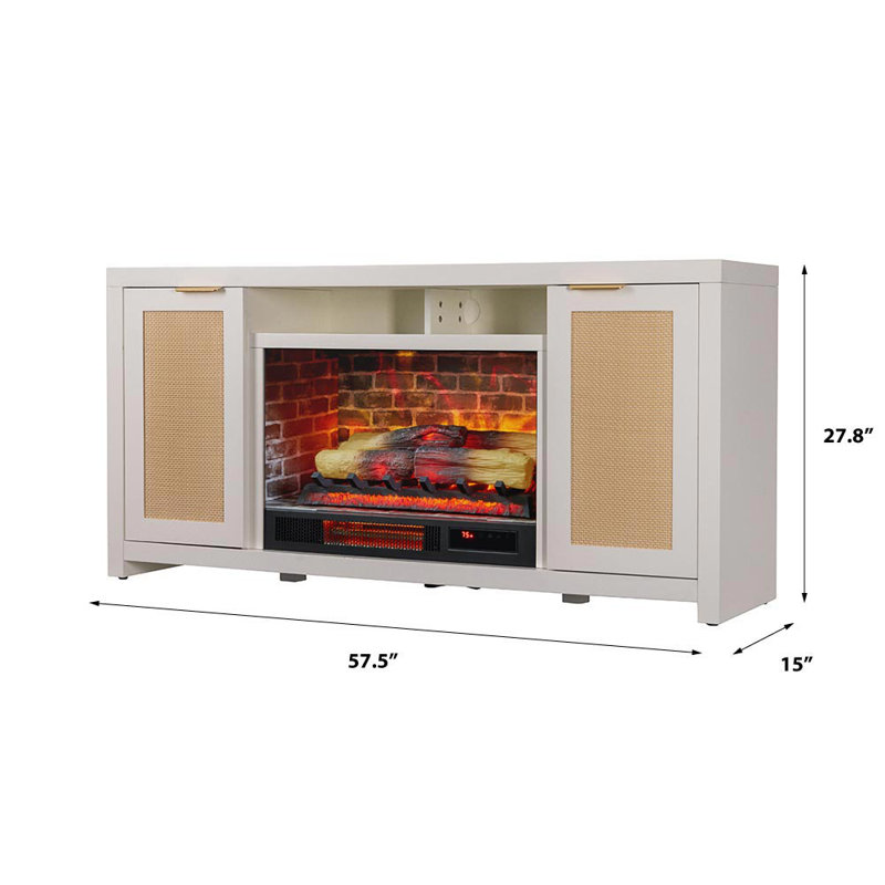 Inlet Cove White Rattan TV Stand with Electric Fireplace