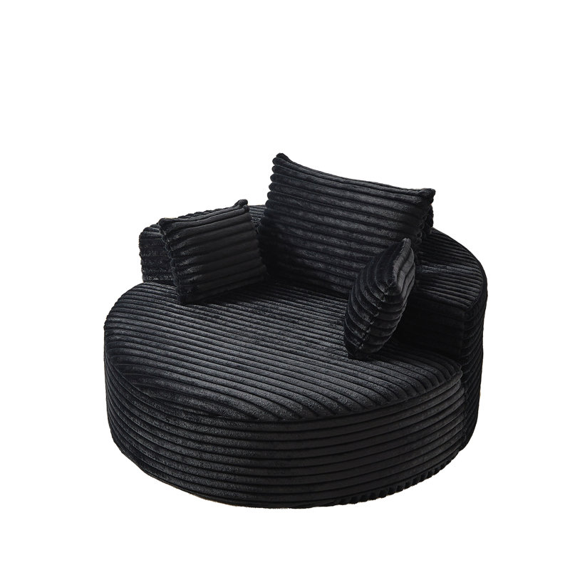 Chaise pivotante en mousse de velours côtelé de 55 po L, Velours côtelé noir