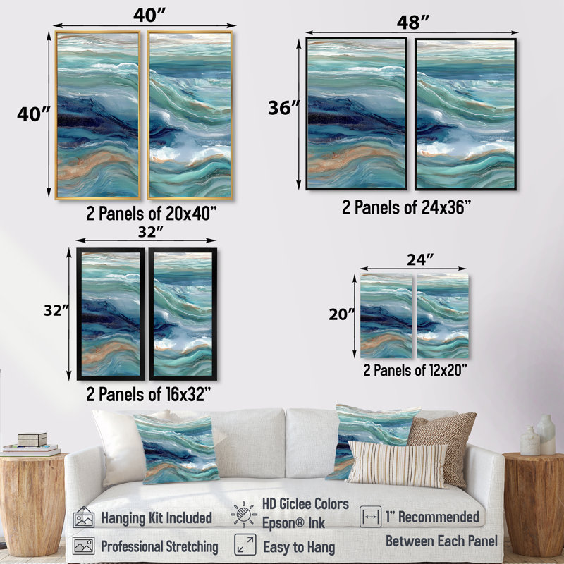 «Green River», reproduction d'art sur toile, art mural côtier vert 2 pièces, H 36 po x l 48 po, Crème