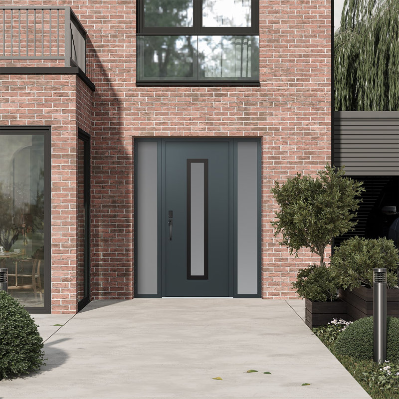 Porte d'entrée en verre prémontée Diamond A11, L 61,69 po x H 81,69 po, Anthracite / anthracite / givré, Oui