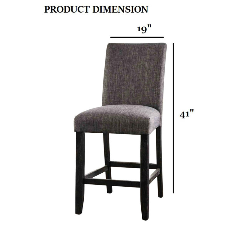 Chaise de salle à manger rembourrée en tissu à hauteur de comptoir de style rustique 2 pièces, Gris