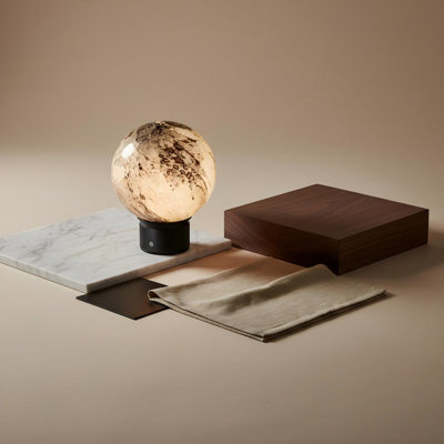 Smoky Grey Hand-blown Art Glass Globe Table Lamp Cordless Rechargeable Decorative Bedside Lamp With Dimmable Led