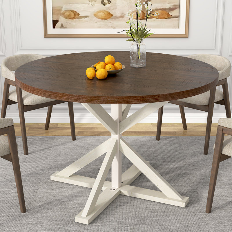47" Round Dining Table For 4 - Farmhouse Wooden Kitchen & Dining Room Table, For Living Room, Kitchen, And Dining Areas