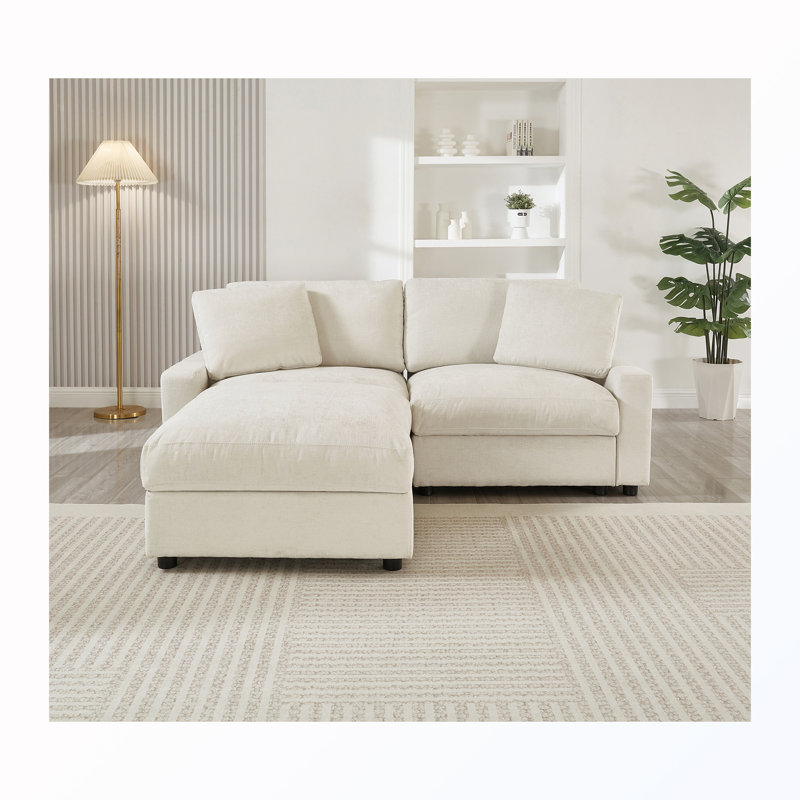 Canapé modulaire en L avec repose-pieds et 3 rangements, Polyester beige, H 30,31 po x l 72,05 po x P 61,42 po