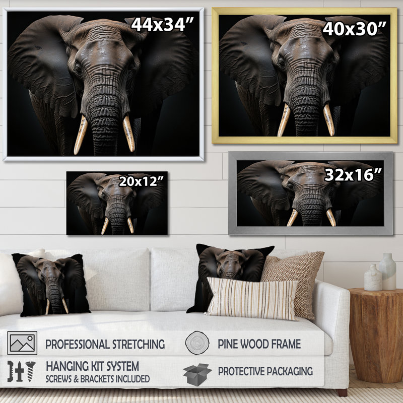 " Elephant Silent Majesty I ", Black Picture Framed, 30" H x 40" W x 1.5" D