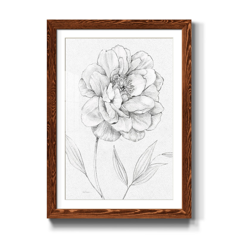 Esquisse de pivoine - Peinture sur papier encadrée, Érable, H 31,5 po x l 23,5 po x P 1,5 po