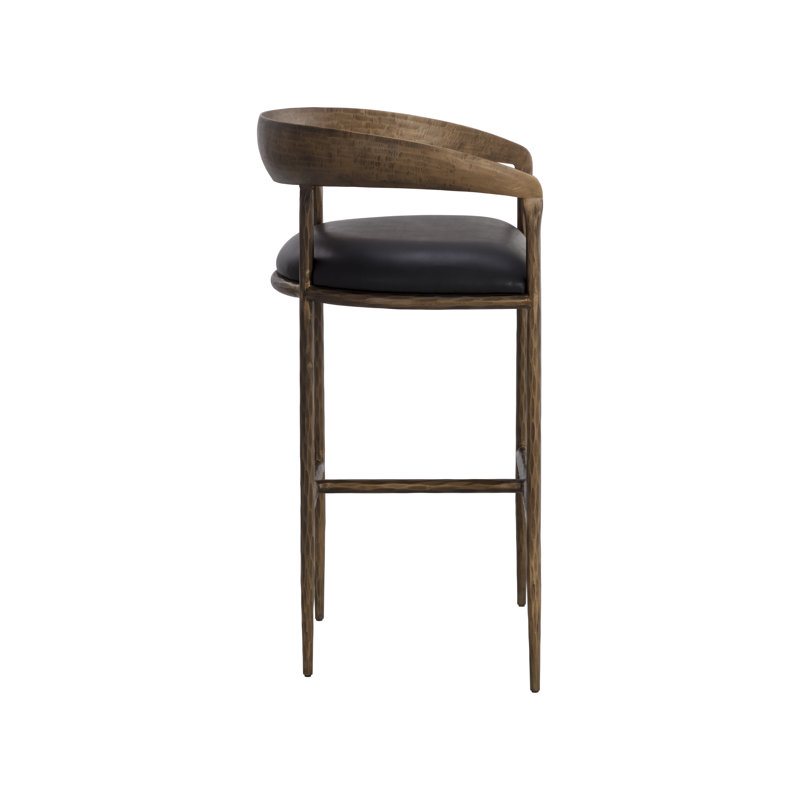 Upholstered Stool with Metal Frame, Bar Stool (30.5" Seat Height), Black