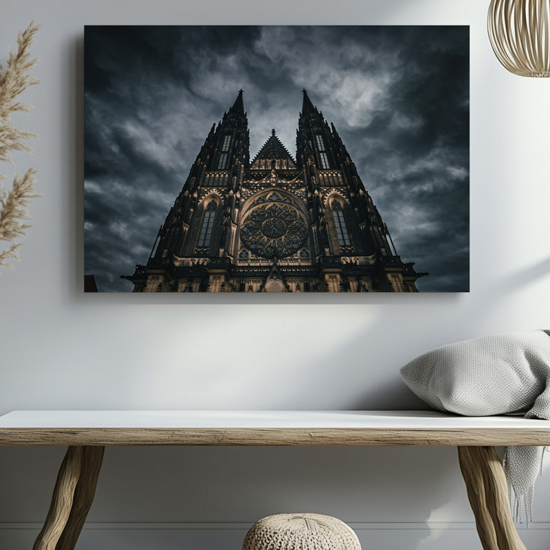 Toile «Dramatic Low Angle View Of A Gothic Cathedral Tower», art mural, H 30 po x l 30 po