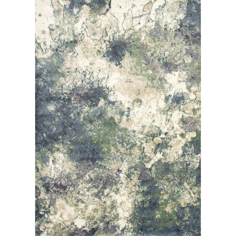 Abstract Blue and Green Synthetic Stain-Resistant Indoor Rug 7'10
