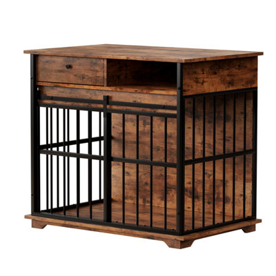Dog Crate Furniture with Tray for Medium Large Dogs, Wooden Dog Kennel