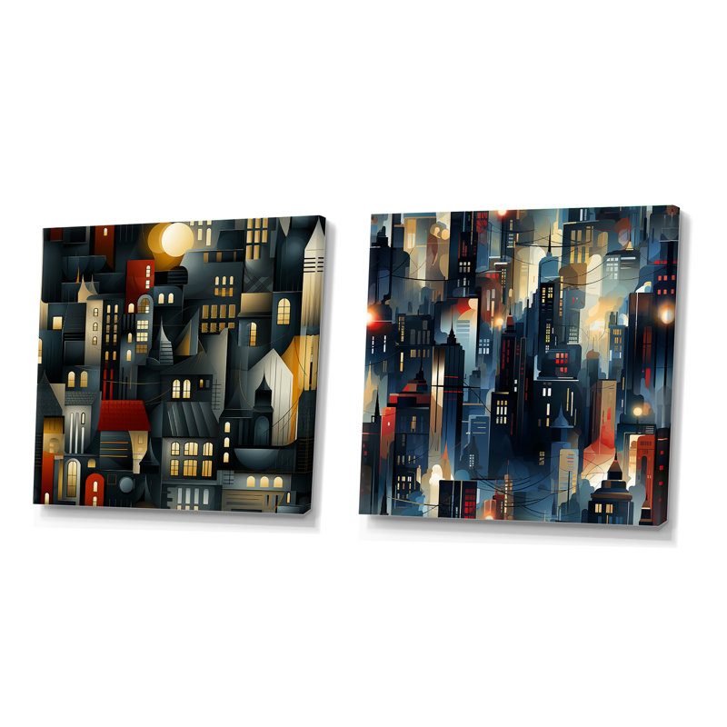 Louella - Ensemble de 2 collages abstraits carrés, H 16 po x l 33 po, Toile tendue