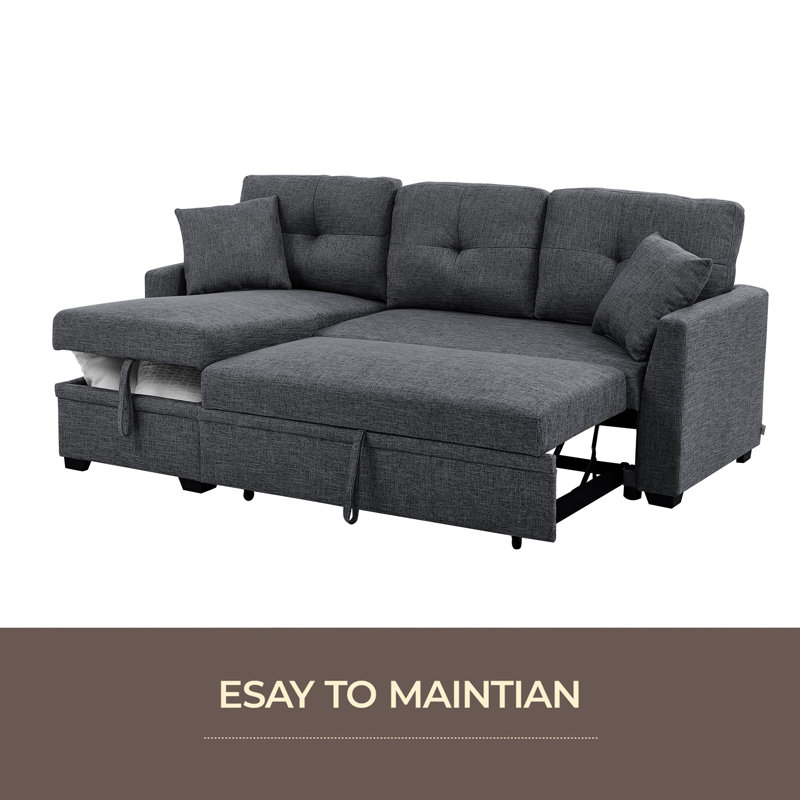 Modular Sleeper Sectional Sofa With Storage, Gray Polyester