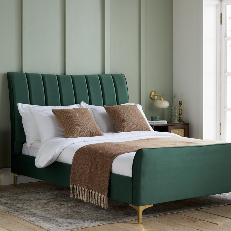 Latrell Comfort Upholstered Bed Frame, Green, Double (4'6)