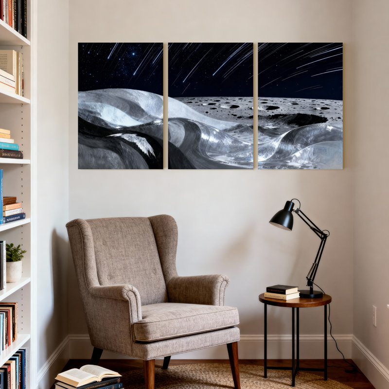 Ensemble de 3 impressions d'art sur toile, nuit et lune, H 18 po x l 36 po