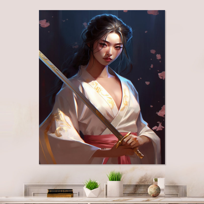 Décoration murale en métal Samurai Cyberpunk Chick III - Japon, H 20 po x l 12 po x P 1 po