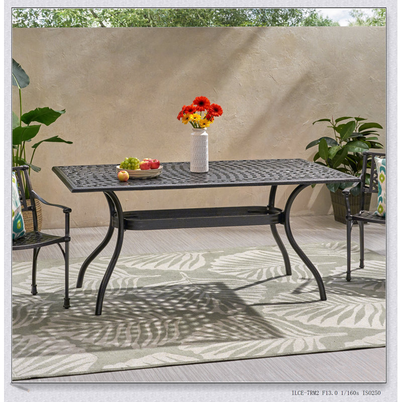 Table de salle à manger d'extérieur Phoenix avec treillis complexe et fabrication en fonte d'aluminium durable, Blanc