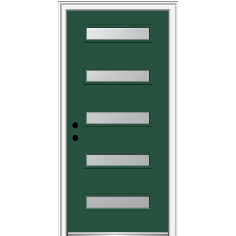 Porte d'entrée pré-suspendue en acier Spotlight, H 80 po x l 36 po x P 1,75po, S'ouvre à gauche vers l'intérieur, Vert forêt