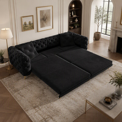 Modern Velvet 3-in-1 Convertible Sofa With Ottoman For Home And Office