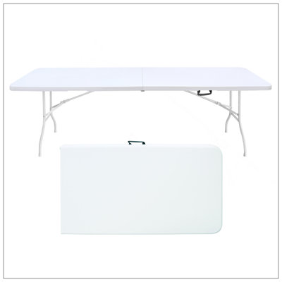 8Ft Folding Table, Portable Plastic Table For Camping, Picnics, Parties, High Load Bearing Foldable Table White