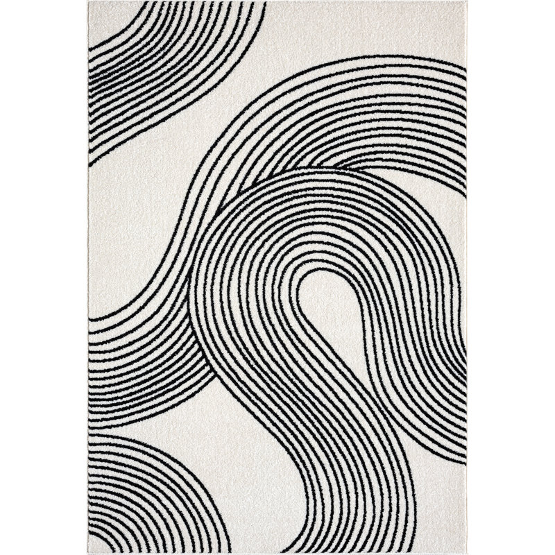 Abani Rugs Knaresborough NUE190B Cream Black Swirl Modern Area Rug, Rectangle 3'10" x 6'