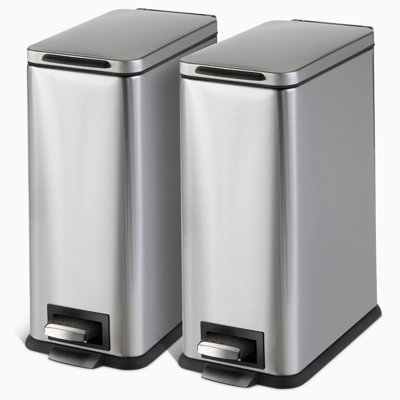 Ensemble de 2 poubelles minces 3 gallons en acier inoxydable avec couvercle à fermeture douce et doublure amovible Home Zone Living